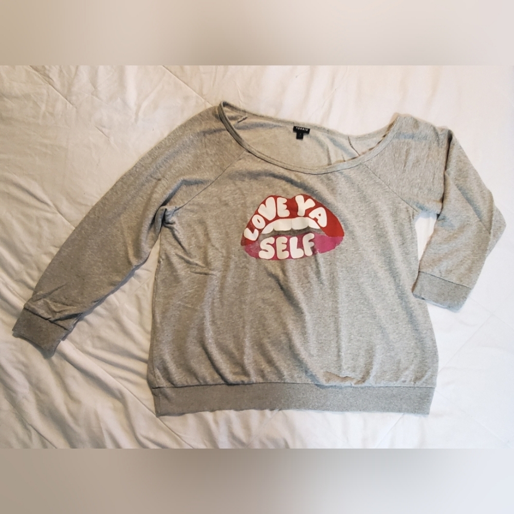 LIKE New off the shoulder "Love Ya Self" light weight sweatshirt (Torrid size 2)